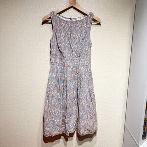 eShakti Cotton Paisley Block Print Sleeveless Fit Flare Dress Womens 8 Blue